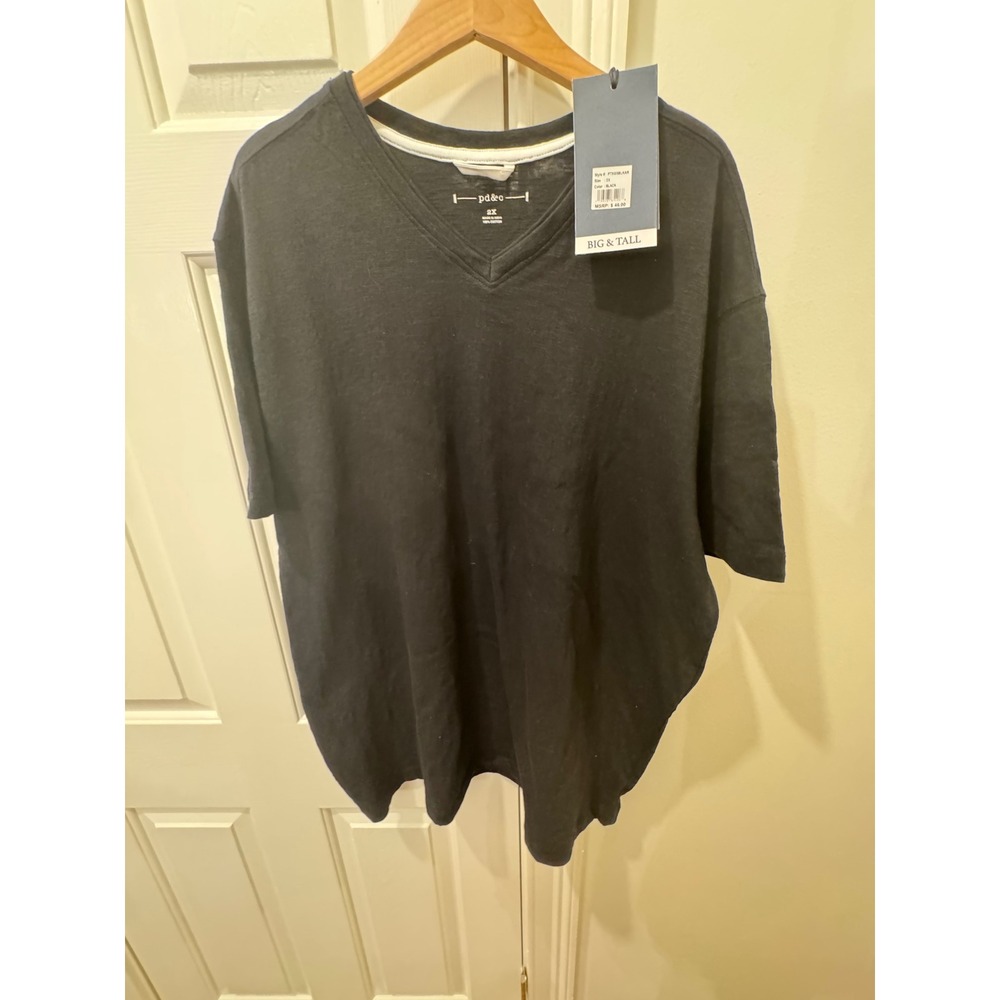 PD&C Mens Big & Tall V-Neck T-Shirt Black 2X Short Sleeve Cotton PTXGSBLKAR